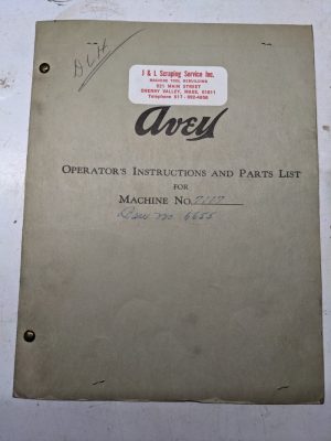 Avey Operator Parts List Book Manual #3 Covers H-B Bulletins Power Feed