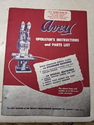 Avey Drilling Machine Install Operator Parts List Book Manual Catalog #2 Bma-6 3