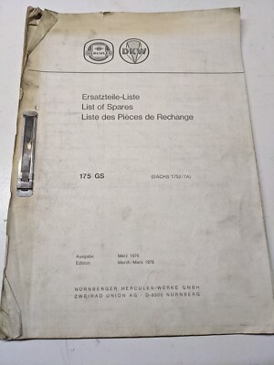 Hercules 175Gs W/ Sachs 1752/7A List Of Spares Part Book 1976 Manual