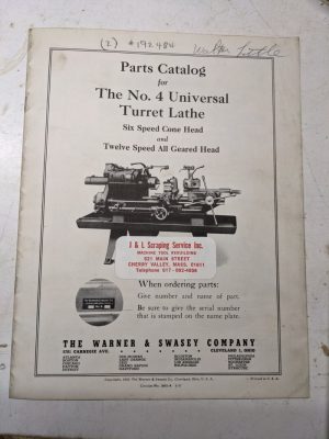 Warner Swasey Lathe Machine Parts List Manual Catalog Shop Book #4 6&12 Speed