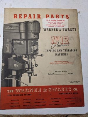 Warner Swasey Thread Machine Parts List Manual 1944 Shop How To Hob #12 M-2140