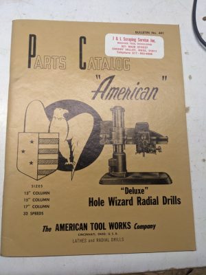 American Tool Works Parts List Book Catalog Manual Deluxe Hole Wizard Drill 1957