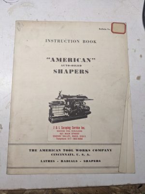 American Tool Works Auto-Oiled Shapers Instruction Operator Manual Book 1939