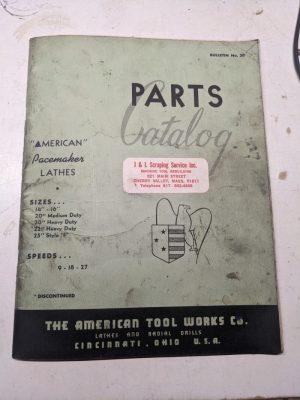 American Tool Works Pacemaker Lathes Parts List Book Manual Catalog 1960 14-25”