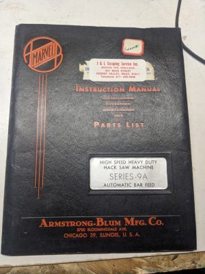 Marvel Saws Instruction Manual Operator Maintenance Part List Series 9A Hack