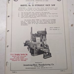 Marvel Saws Operator Care Manual Hack Series #18 Instruction Shop Book