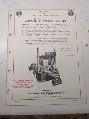 Marvel Saws Operator Care Manual Hack Series #18 Instruction Shop Book
