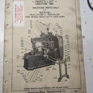 Marvel Saws Parts List Book Manual Catalog Series #6 6A 9 9A Hack Shop 6M