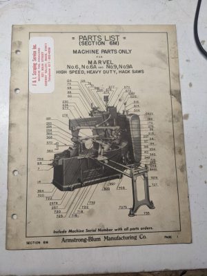 Marvel Saws Parts List Book Manual Catalog Series #6 6A 9 9A Hack Shop 6M