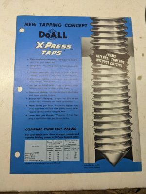Doall X-Press Taps Sales Brochure Catalog Specs Features 1960 Threads