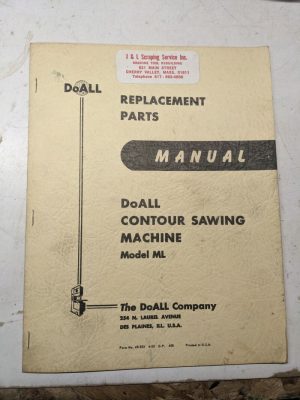 Doall Contour Sawing Machine Replacement Parts List Book Manual Model Ml 1952