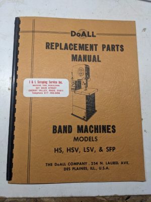 Doall Band Sawing Machine Replacement Parts List Manual Model Hs Hsv Lsv Sfp