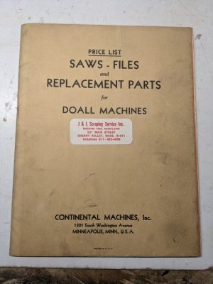 Doall Contour Sawing Machine Replacement Parts List Book Manual V-16 36 26 Ml