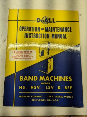 Doall Band Sawing Machine Operator Instruction Manual Model Hs Hsv Lsv Sfp