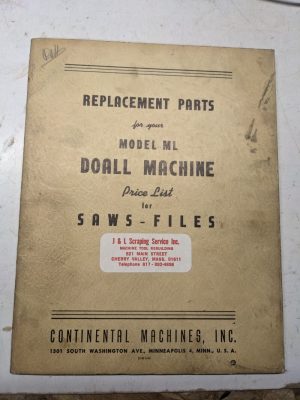 Doall Sawing Machine Replacement Parts List Manual Model Ml Price Saws-Files