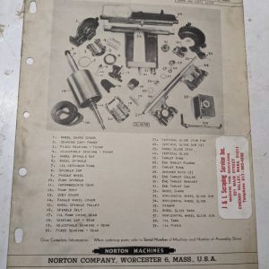 Norton Surface Grinder Macine Model 151 6X10” Assembly Sheet Parts List 1943