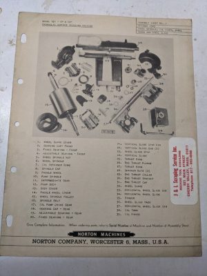 Norton Surface Grinder Macine Model 151 6”X10” Assembly Sheet Parts List 1943