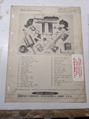 Norton Surface Grinder Macine Model 151 6X10” Assembly Sheet Part List 1943 Book