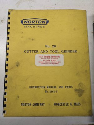 Norton Instruction Operator Parts List Manual Tool Cutter Grinder #20 2102-5