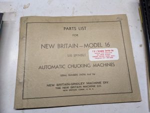 New Britain Gridley Chuck Machine Parts List Shop Book Manual Automatic Model 16