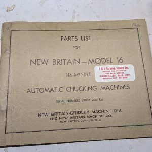 New Britain Gridley Chuck Machine Parts List Shop Book Manual Automatic Model 16