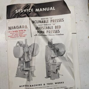 Niagara Incline Horn Press Series A H Service Manual 1959 Operator Part List