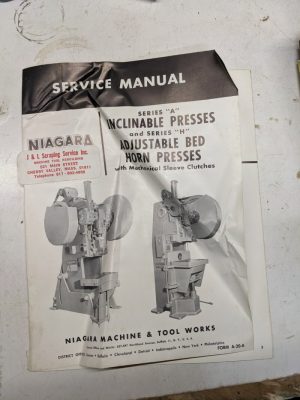 Niagara Incline Horn Press Series A H Service Manual 1959 Operator Part List