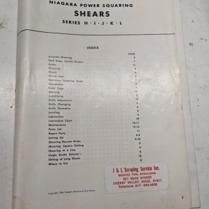 Niagara Squaring Shears Series H I J K L Service Manual Part List 1954 Book Shop