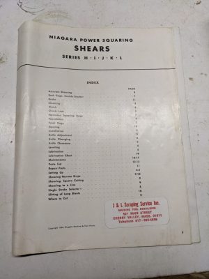 Niagara Squaring Shears Series H I J K L Service Manual Part List 1954 Book Shop