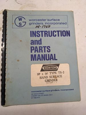 Worcester Instruction Part List Manual Hand Surface Grind 10X16” 1247-7 Ts-2