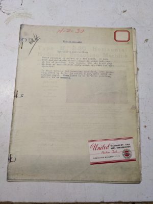 American Broach Machine Type H 2-30 Operator Service Manual Parts List Book 1943