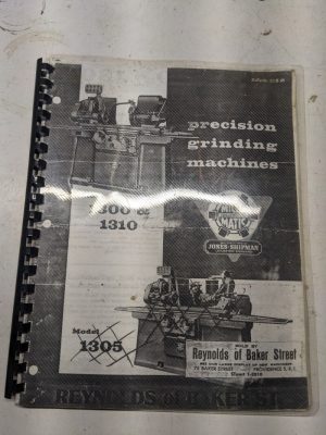 Jones Shipman Grinding Machine 1300 1310 Model Operator Service Manual Shop Book
