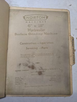 Norton Hydraulic Surface Grinders Service Operator Parts List Manual 6X18”
