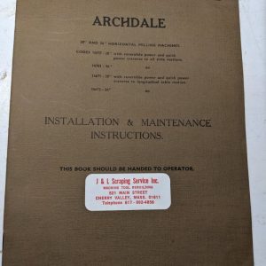 Archdale Milling Machine Operator Maintenance Manual Service Book 1952 28” 34”