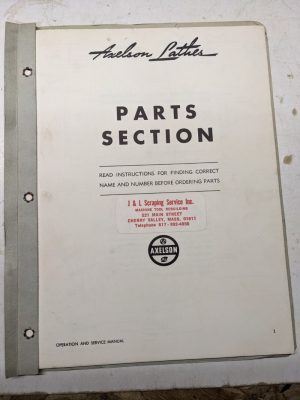 Axelson Service Parts List Shop Book Manual 14-32” Lathes Machine Tool Repair