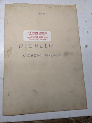 Bechler Screw Machine Operator Instruction Service Manual 6583 653