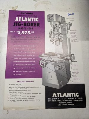 Atlantic Jig Borer Model 4000 Sales Brochure Catalog Features Specifications