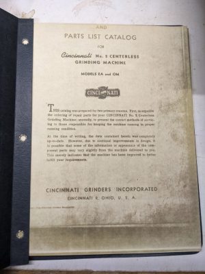 Cincinnati #2 Grinder Machine Service Repair Manual Part List Book Catalog Ea Om