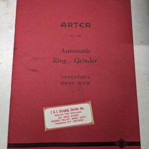 Arter Operator Service Manual Parts List Book Automatic Ring Grinder 2-B 1945