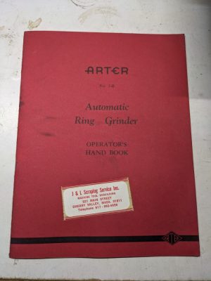 Arter Operator Service Manual Parts List Book Automatic Ring Grinder 2-B 1945
