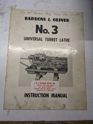 Bardons Oliver Operator Service Maintenance Manual Lathe #3 1958 Shop Book