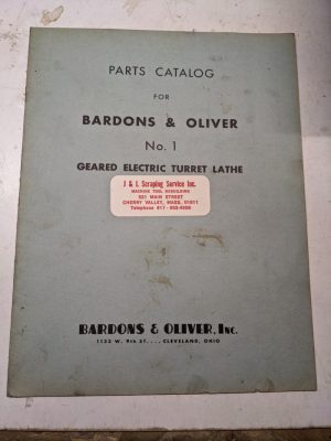 Bardons Oliver Service Parts List Shop Book Catalog Manual #1 Elec Turret Lathe