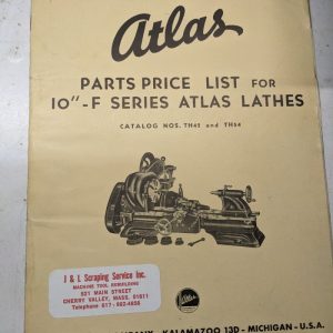 Atlas Service Parts Price List Manual 10” F Series Lathes Th42 Th54 1948