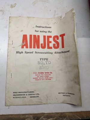 Ainjest Screwcutting Attachment Type Sd Td Md Instruction Service Manual