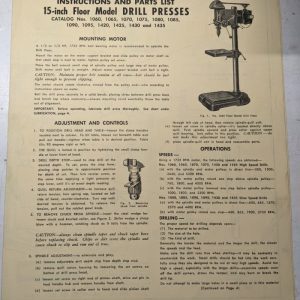 Atlas Instruction Operator Service Manual Parts List 1950 15” Floor Drill Press