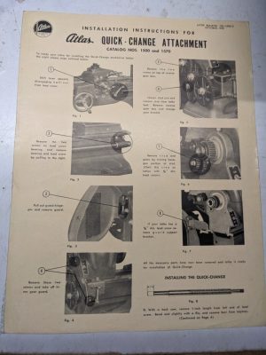 Atlas Instruction Service Manual Parts List 1948 Quick Change Attachment Book
