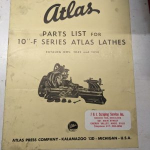 Atlas Service Parts Catalog List Manual 10” F Series Lathes Th42 Th54 1950 Book