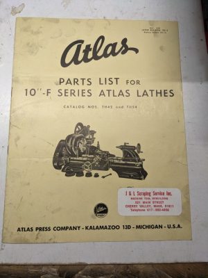 Atlas Service Parts Catalog List Manual 10” F Series Lathes Th42 Th54 1950 Book