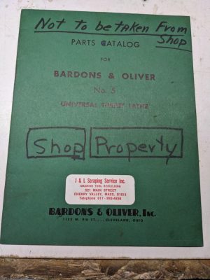 Bardons Oliver Service Parts List Book Catalog Manual Turret Lathe #5 1952