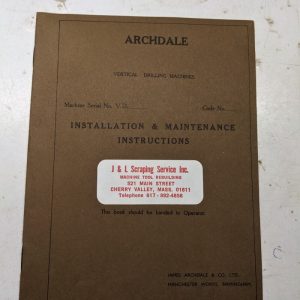 Archdale Instruction Operator Service Maintenance Manual Drilling Machine Vd